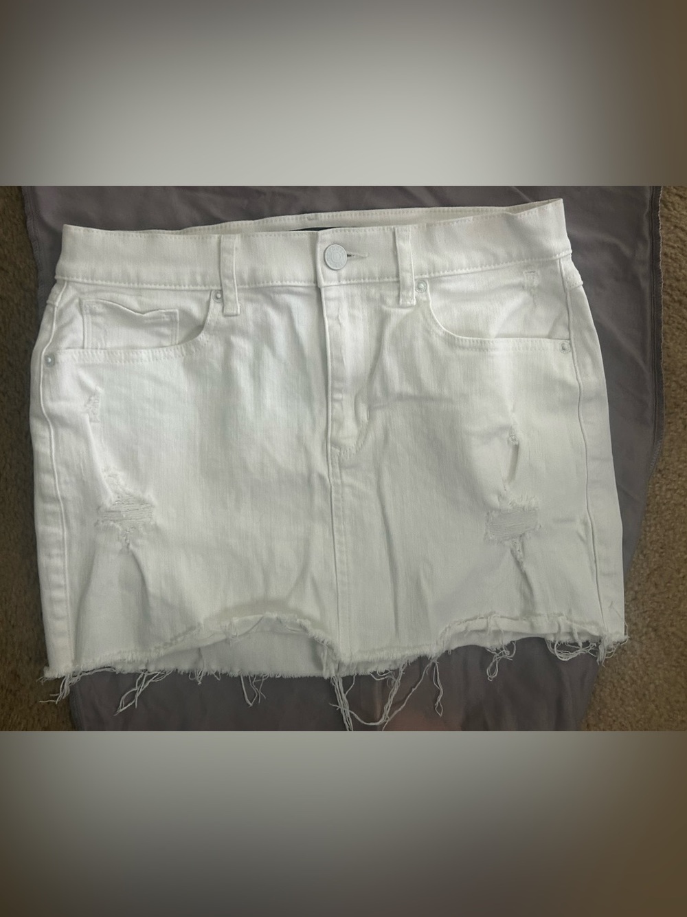 Express White Distressed Denim Mini Skirt Raw Hem Size 8